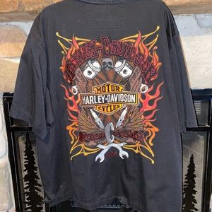 Harley Davidson flames embroidered mechanic shirt